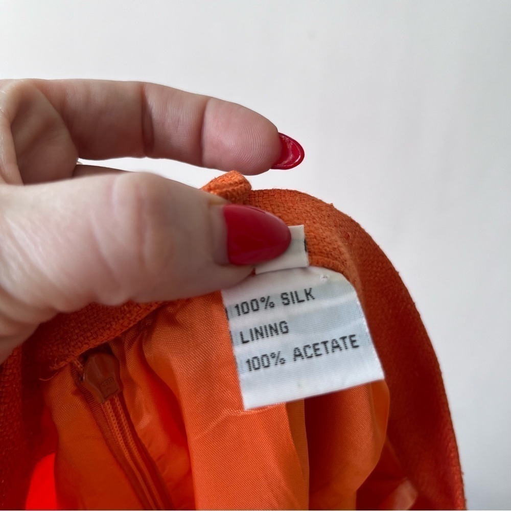Vintage 80s Orange 100% Silk Tweed Pencil Skirt 8 - Picture 3 of 4